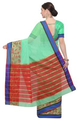 Green Woven Cotton Silk Saree With Blouse 4