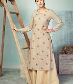 Beige Printed Cotton Kurti