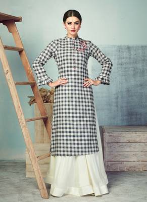 Black & White Printed Cotton Kurti 1