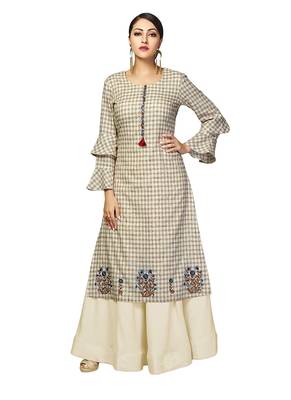 Beige Printed Cotton Kurti 1