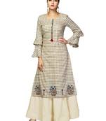 Beige Printed Cotton Kurti