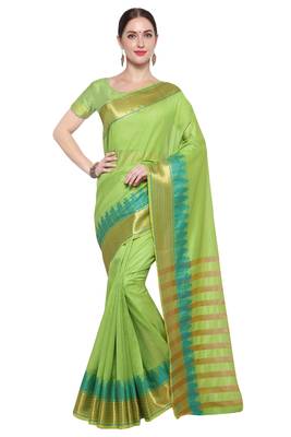 Green Woven Cotton Silk Saree With Blouse 1