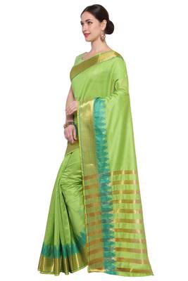 Green Woven Cotton Silk Saree With Blouse 2