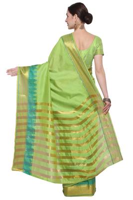 Green Woven Cotton Silk Saree With Blouse 3