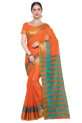 Orange Woven Cotton Silk Saree With Blouse 1