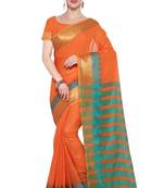 Orange Woven Cotton Silk Saree With Blouse