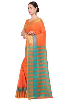 Orange Woven Cotton Silk Saree With Blouse 2