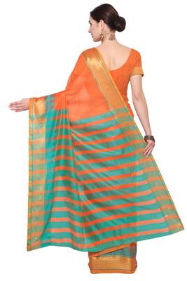 Orange Woven Cotton Silk Saree With Blouse 3