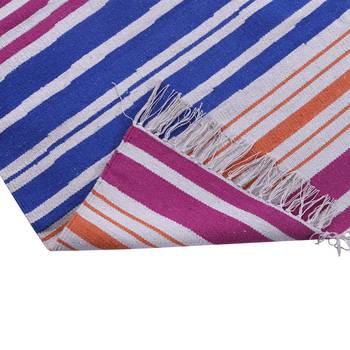 Multicoloured Cotton Stripe Patterned Hand Woven Rectangle Carpet 2