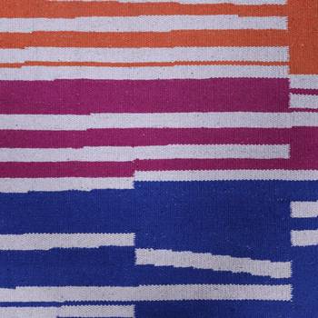 Multicoloured Cotton Stripe Patterned Hand Woven Rectangle Carpet 4