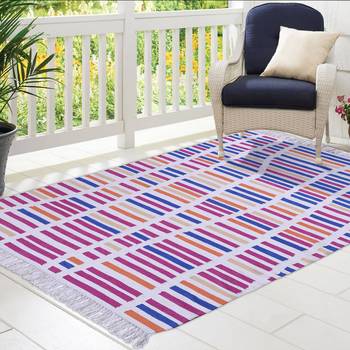 Multicoloured Cotton Stripe Patterned Hand Woven Rectangle Carpet 1