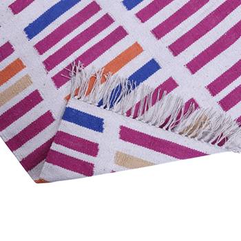 Multicoloured Cotton Stripe Patterned Hand Woven Rectangle Carpet 2