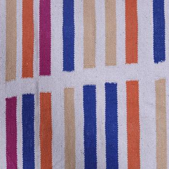 Multicoloured Cotton Stripe Patterned Hand Woven Rectangle Carpet 4