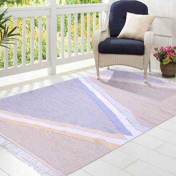 Multicoloured Cotton Geometric Patterned Hand Woven Rectangle Carpet 1
