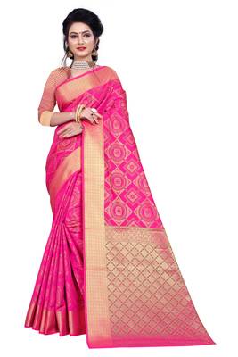 Pink Woven Banarasi Saree With Blouse 1
