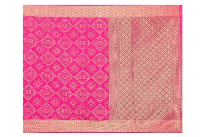 Pink Woven Banarasi Saree With Blouse