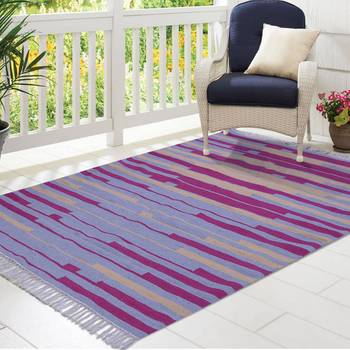 Multicoloured Cotton Stripe Patterned Hand Woven Rectangle Carpet 1