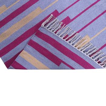 Multicoloured Cotton Stripe Patterned Hand Woven Rectangle Carpet 2