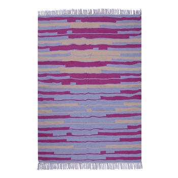 Multicoloured Cotton Stripe Patterned Hand Woven Rectangle Carpet 3