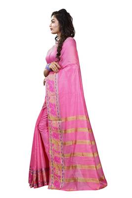 Pink Woven Cotton Silk Saree With Blouse 2