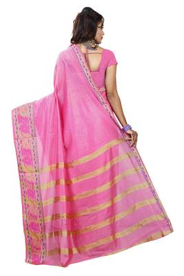 Pink Woven Cotton Silk Saree With Blouse 3