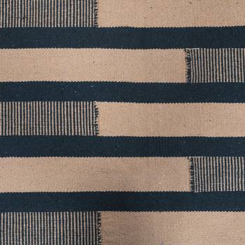 Dark Green and Beige Cotton Stripe Patterned Hand Woven Rectangle Carpet 3