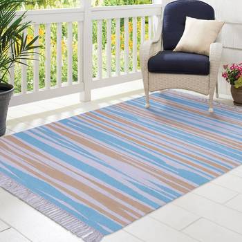 Multicoloured Cotton Stripe Patterned Hand Woven Rectangle Carpet 1