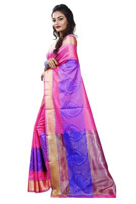 Multicolor Woven Cotton Silk Saree With Blouse 2