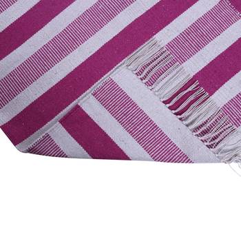Pink and Beige Cotton Stripe Patterned Hand Woven Rectangle Carpet 2