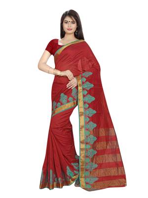 Maroon Woven Cotton Silk Saree With Blouse 1