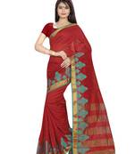 Maroon Woven Cotton Silk Saree With Blouse