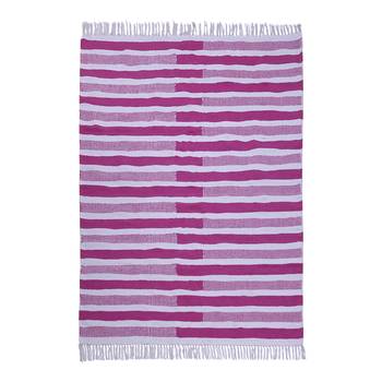 Pink and Beige Cotton Stripe Patterned Hand Woven Rectangle Carpet 3