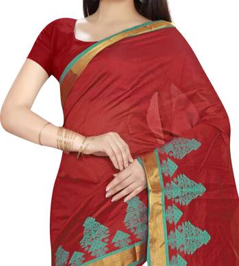 Maroon Woven Cotton Silk Saree With Blouse 2