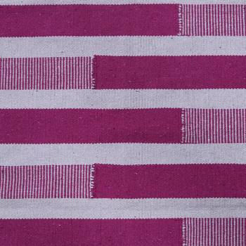 Pink and Beige Cotton Stripe Patterned Hand Woven Rectangle Carpet 4