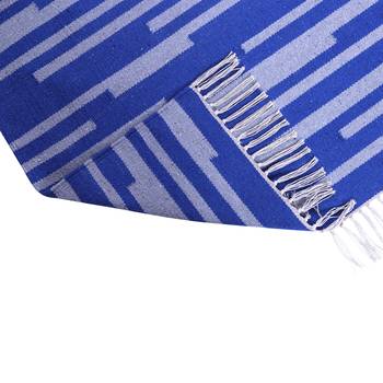 Blue and Grey Cotton Stripe Patterned Hand Woven Rectangle Carpet 2