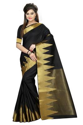 Black Woven Cotton Silk Saree With Blouse 1
