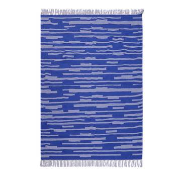 Blue and Grey Cotton Stripe Patterned Hand Woven Rectangle Carpet 3