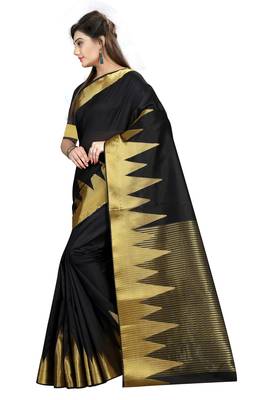 Black Woven Cotton Silk Saree With Blouse 2