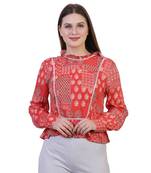 Red Printed Viscose Rayon Party Top 