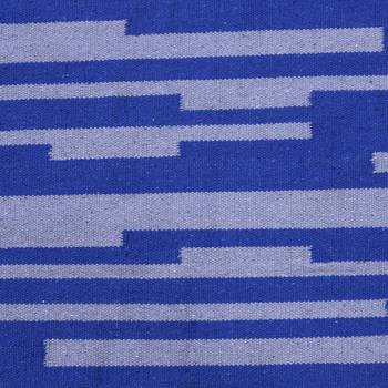 Blue and Grey Cotton Stripe Patterned Hand Woven Rectangle Carpet 4