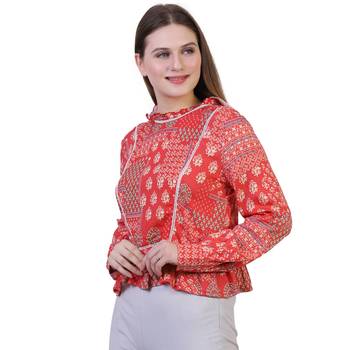 Red Printed Viscose Rayon Party Top  2