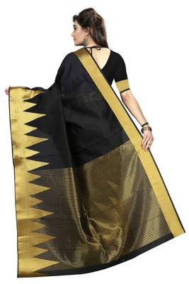 Black Woven Cotton Silk Saree With Blouse 3