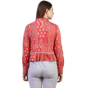 Red Printed Viscose Rayon Party Top  4