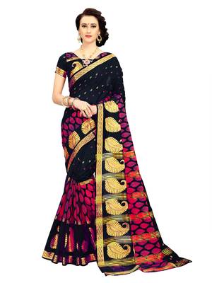 Black Woven Cotton Silk Saree With Blouse 1