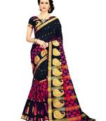 Black Woven Cotton Silk Saree With Blouse