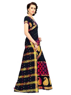 Black Woven Cotton Silk Saree With Blouse 2