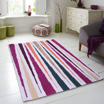Multicoloured Cotton Stripe Patterned Hand Woven Rectangle Carpet 1