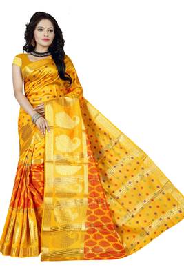 Yellow Woven Cotton Silk Saree With Blouse 1