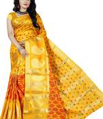 Yellow Woven Cotton Silk Saree With Blouse