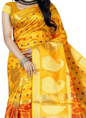Yellow Woven Cotton Silk Saree With Blouse 2